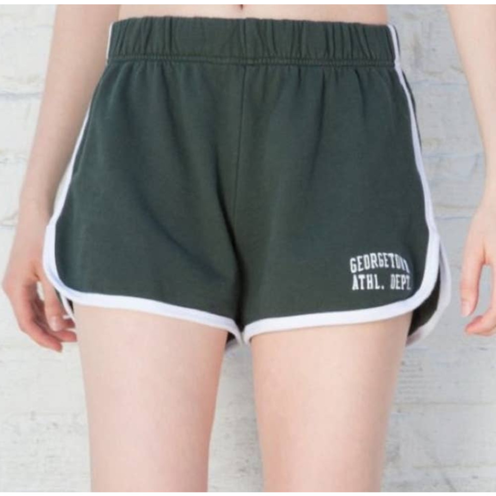 Brandy Melville Lisette Georgetown Shorts Green Athletic Dept Embroidered